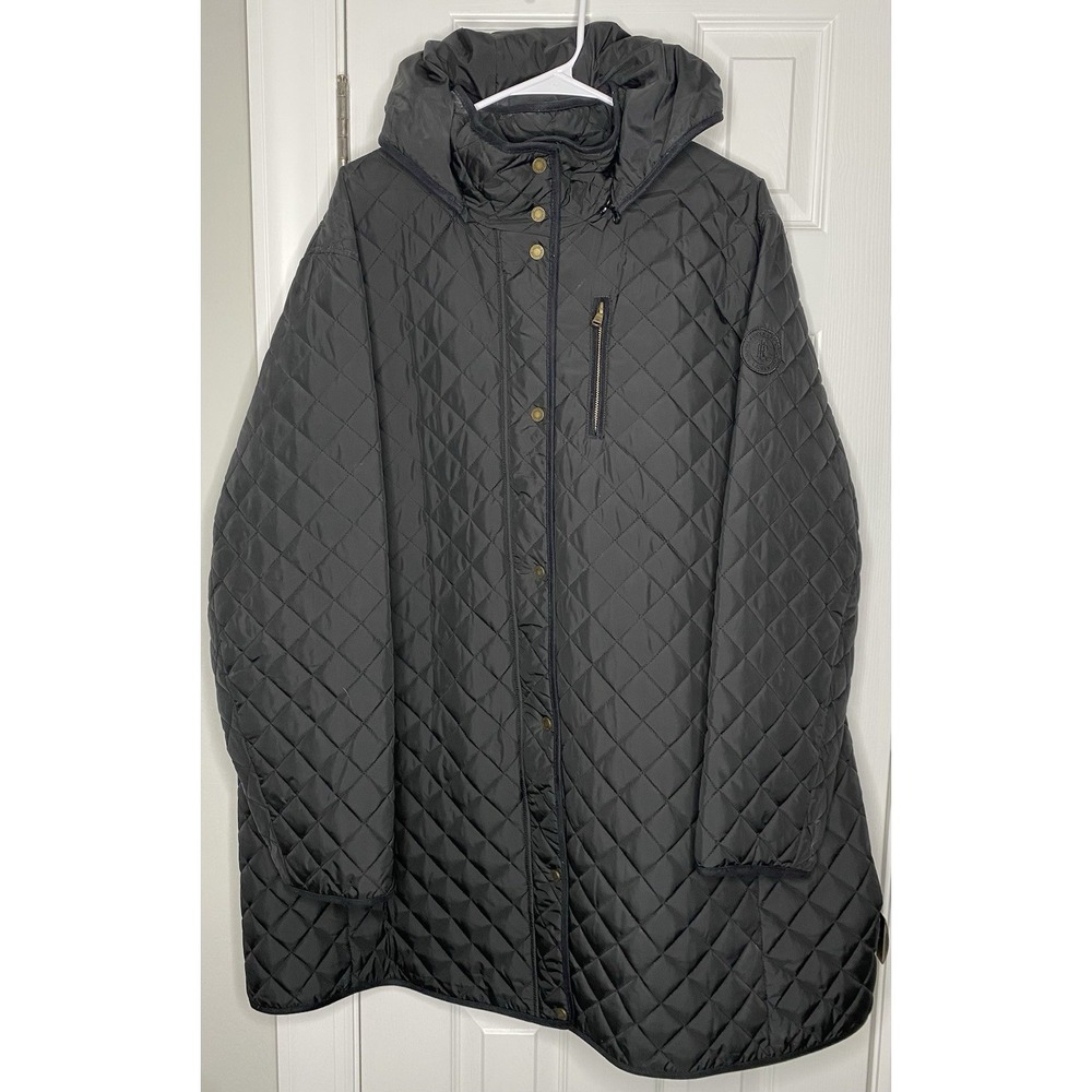 Lauren Ralph Lauren Women's Diamond‎ Quilted Longline Hooded Cost Black Size 1X